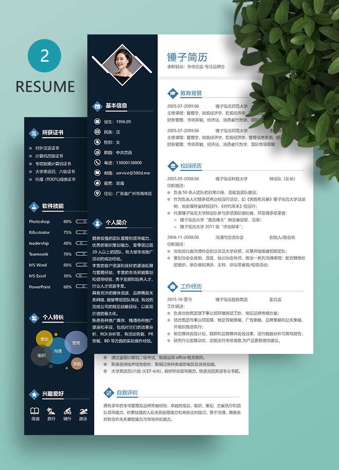 个性通用双页简历模板