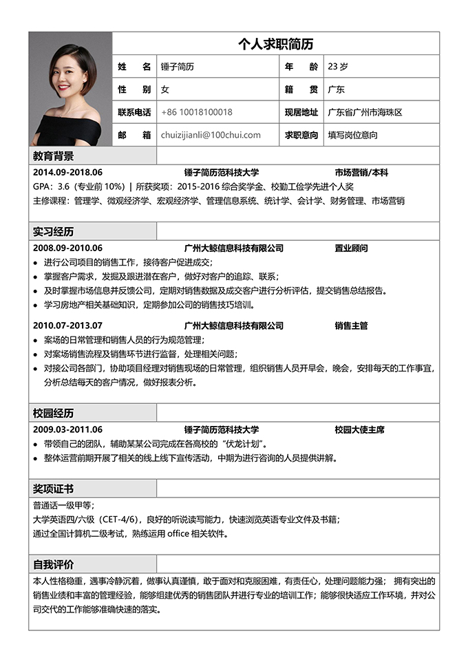 hr推荐的求职简历表
