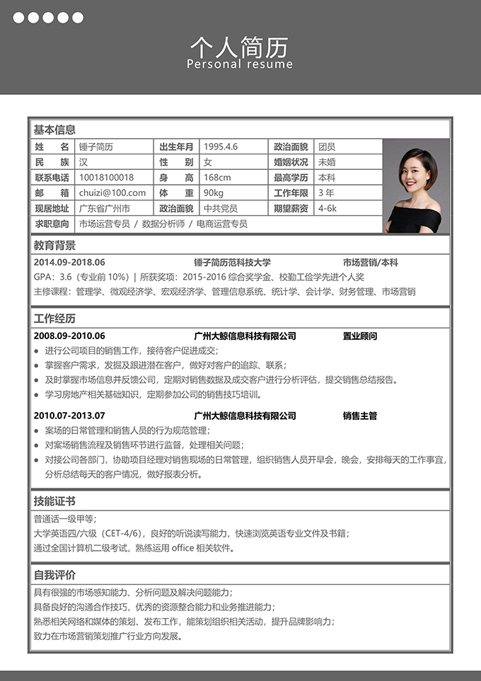 好看的表格简历模板