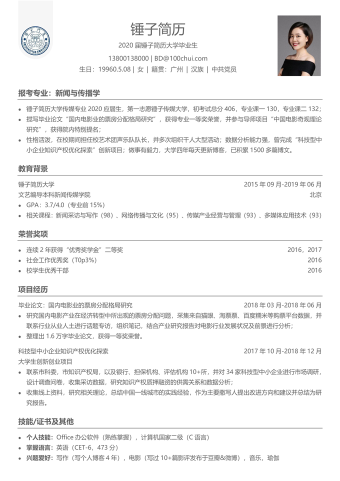 简约研究生复试简历模板
