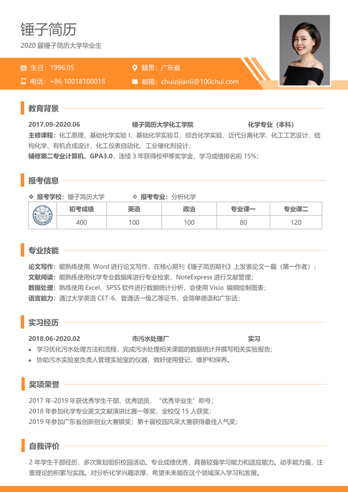 报考研究生复试简历模板