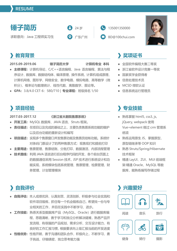 java工程师应届生个人简历模板