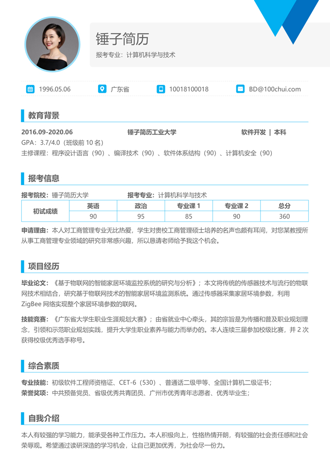 考研调剂简历模板