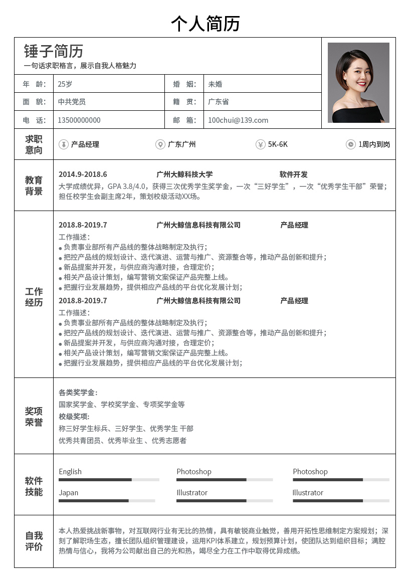 表格简历模板
