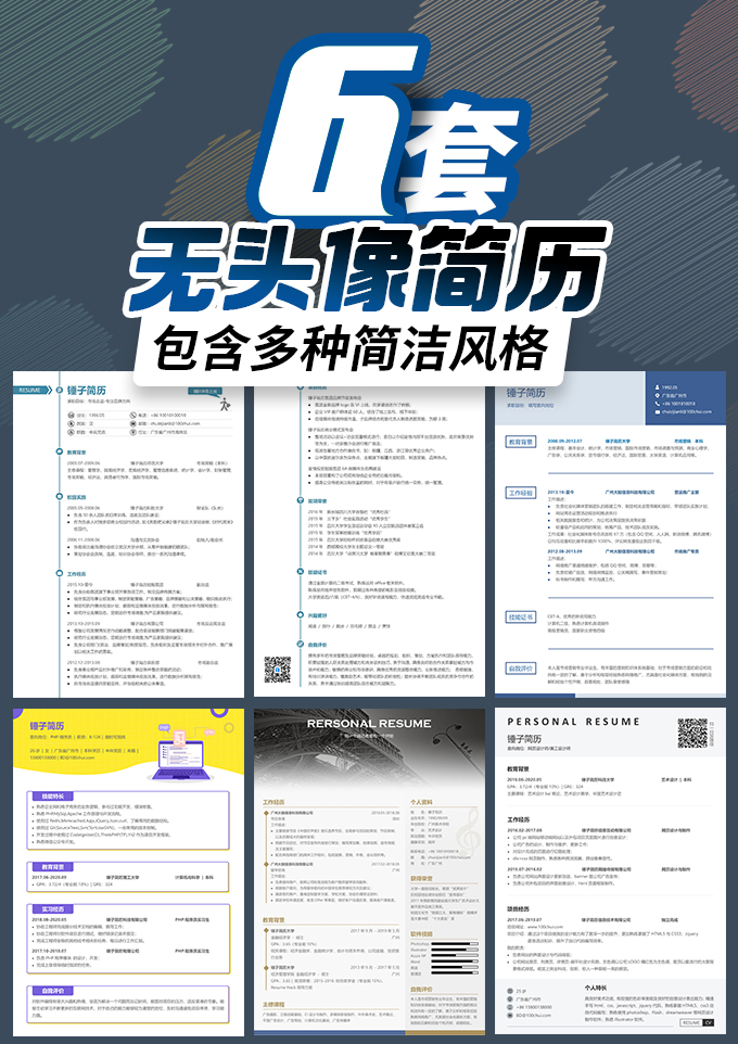 6套无照片头像简历合集