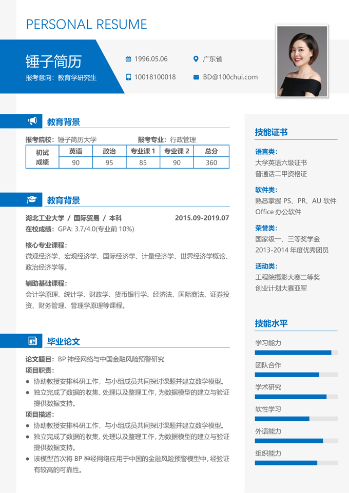 精美复试简历模板