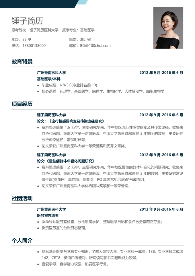 考研复试单页简历模板