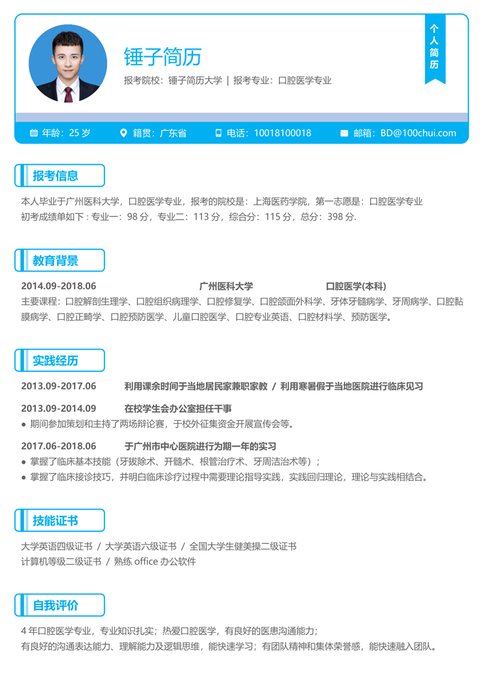医学专业复试简历模板