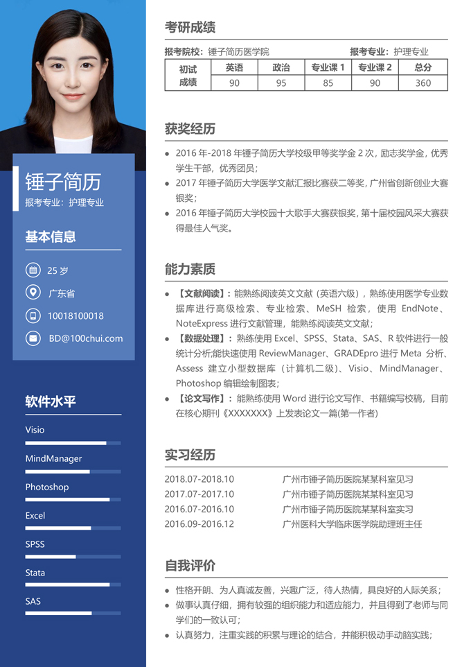 医护专业考研复试简历模板