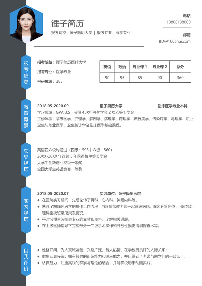 医学专业考研复试简历模板