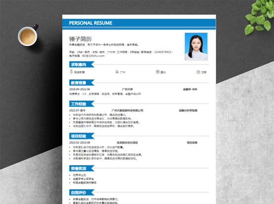 投资助理简历模板-精美设计