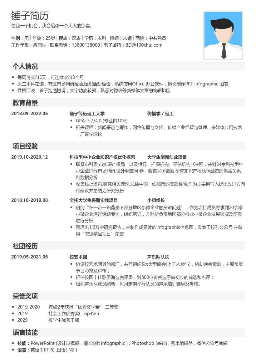 0经验应届生实习简历
